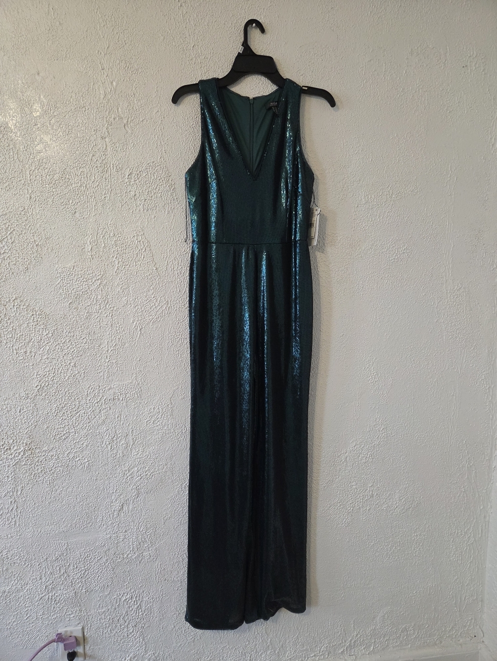 Aidan Mattox Teal Sequin Sleeveless Maxi Jumpsuit